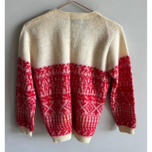 Vintage Wool Mohair Womens Cardigan Sweater Red White Knit Button Up Size M - Picture 2 of 9